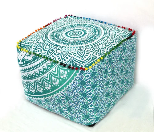 Miniatura 9 de CRAFT KALA Funda de puf tradicional de retazos cuadrados indios, funda para puf de sala de estar india, diseño otomano, decoración otomana, Elefante