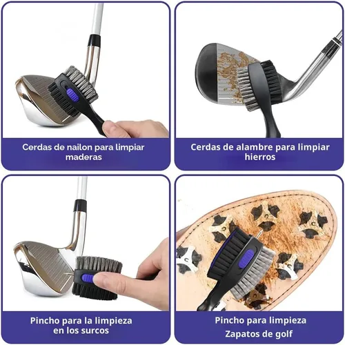 Miniatura 4 de THIODOON 2 Pack Golf Club Brushes and Groove Cleaner 2 ft Retractable Zipline Carabiner Golf Brush Head with Retractable Spike Comfortable Grip Golf