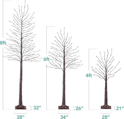 Miniatura 2 de Best Choice Products Árbol de abedul iluminado de 4 pies, 6 pies y 8 pies, paquete de 3 con luces LED, 12 opciones de color con blanco cálido