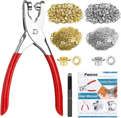 Kit de herramientas de ojales de 1203 piezas con alicates de ojales, PAXCOO kit de ojales de tela de 1/4 pulgada 6 mm (tamaño de agujero interior)