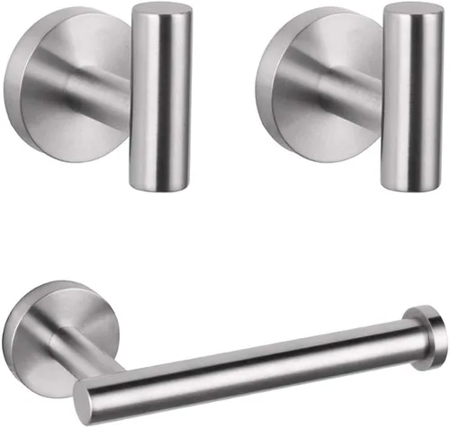 Miniatura 12 de GERZWY Moderno juego de accesorios de baño de 3 piezas, soporte para papel higiénico y 2 ganchos para toallas, montaje en pared, acero inoxidable