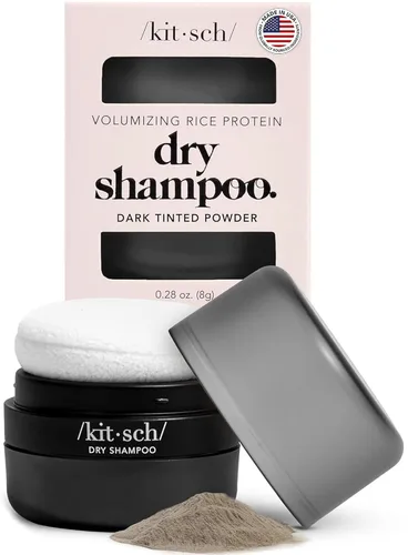 Kitsch Champú seco en polvo para mujeres y hombres, champú seco para cabello oscuro con proteína de arroz, sin perfume, voluminizador, sin yeso