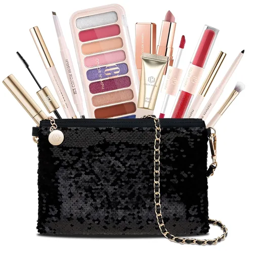 Color Nymph Kit de maquillaje para mujeres, niñas, principiantes, todo en uno, con bolsa de lentejuelas, paleta de sombra de ojos de 9 colores,