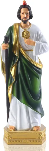 QIANLING Estatua de San Jude de 12 pulgadas, Estatuas religiosas de San Jude de resina, Estatua religiosa de San Judas Tadeo de regalo en color,