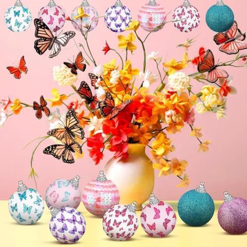Miniatura 5 de Zeyune 16 adornos de árbol de primavera de 1.97 pulgadas, decoraciones de mariposa de verano para árbol pequeño, adornos de bolas de vacaciones