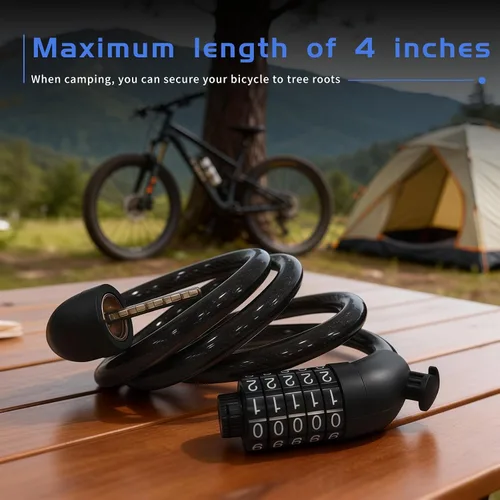 Miniatura 6 de Juego de 10 cerraduras de cable de acero reiniciables de 5 dígitos de 43.3 pulgadas, cerradura de bicicleta enrollable para motocicleta, bicicleta