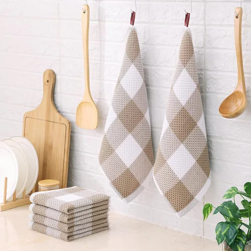 Miniatura 7 de Homaxy Paños de cocina 100% algodón, tejido gofre a cuadros, 12 x 12 pulgadas, toallas para platos súper suaves y absorbentes, de secado rápido