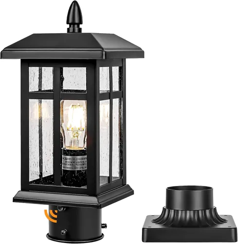 Miniatura 12 de Brilvibera 2 Paquetes Luces de Poste para Exteriores, Farol de Poste Negro Accesorio de Iluminación con Base de Montaje en Muelle, Farol de Poste