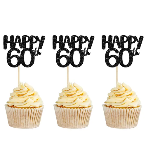 Miniatura 10 de Gyufise Paquete de 24 adornos negros para cupcakes con el número 10, para celebrar 10 cumpleaños, bodas, aniversarios, fiestas, suministros