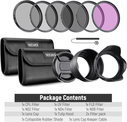 Miniatura 8 de NEEWER Paquete de filtro ND de 40,5 mm y accesorios para lentes, kit de filtros ND2 ND4 ND8 UV FLD CPL con tapa de lente