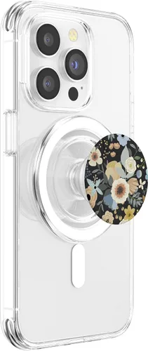 Miniatura 3 de Patrón floral botánico bohemio de flores silvestres (negro) PopSockets MagSafe PopGrip para iPhone