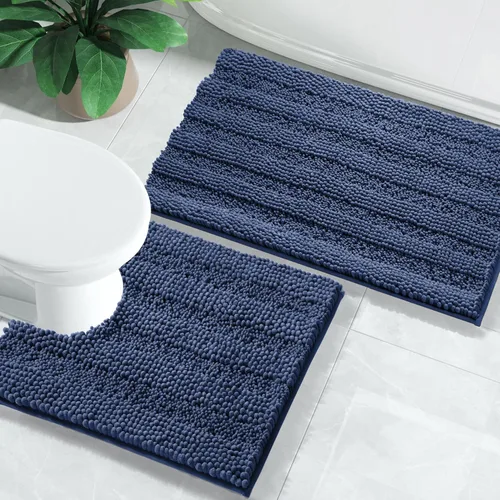 Miniatura 39 de Yimobra Juego de 2 alfombras de baño de felpilla suave y absorbente y alfombra para inodoro en forma de U, antideslizante, lavable a máquina