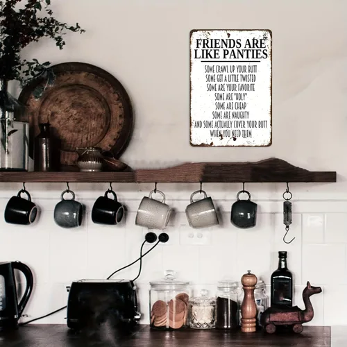 Miniatura 3 de Letrero de Metal con Frase Graciosa sobre Bragas 8x12 - 'Friends Are Like Panties' Arte Humorístico de Pared para Baño - Letrero de Hierro Blanco