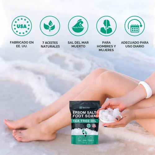 Miniatura 5 de Aceite de árbol de té para pies con sal de Epsom, fabricado en Estados Unidos, para la salud de las uñas de los pies, pies de atletas, olor