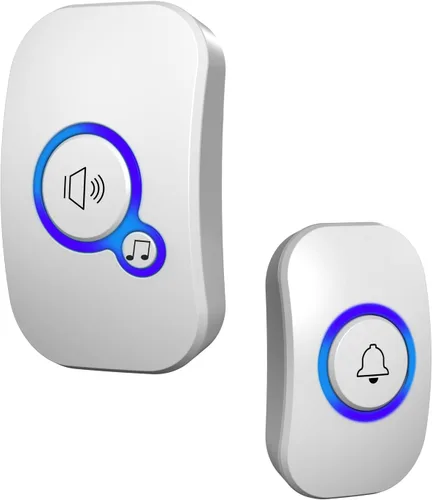 Timbre inalámbrico para aula, impermeable y resistente al polvo, con 32 timbres de 90 dB, timbre de puerta de 1000 pies, rango de 1000 pies, 4 Blanco