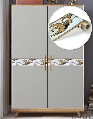 Miniatura 5 de Papel tapiz autoadhesivo para despegar y pegar, diseño moderno abstracto dorado/marrón/blanco extraíble para pared, bordes decorativos para techo