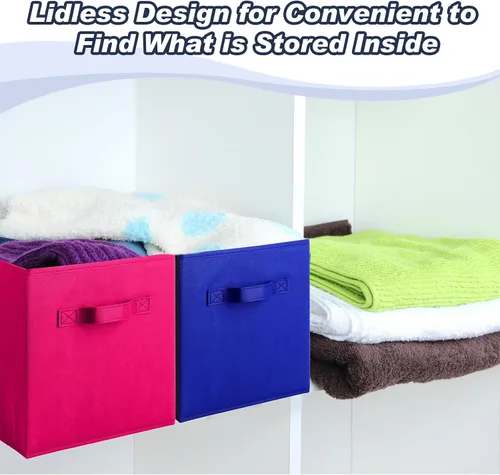Miniatura 7 de Hillban 48 cubos de almacenamiento plegables de 11 pulgadas, cubos de tela a granel con doble asa, cubo organizador para armario, juguetes, aula