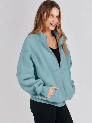 Miniatura 8 de ANRABESS Sudaderas de forro polar con media cremallera para mujer, de gran tamaño, con cremallera de un cuarto, ropa de moda para otoño de 2024
