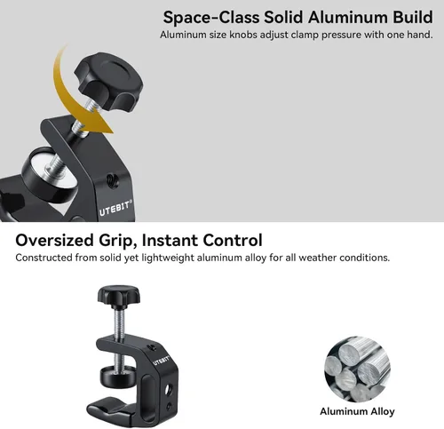 Miniatura 5 de UTEBIT 0.36"-1.2" Universal Aluminum C-Desk Clamp, Black Adjustable Support Clamp with 1/4" and 3/8" Thread for Desktop Mount Holder Flash Desks