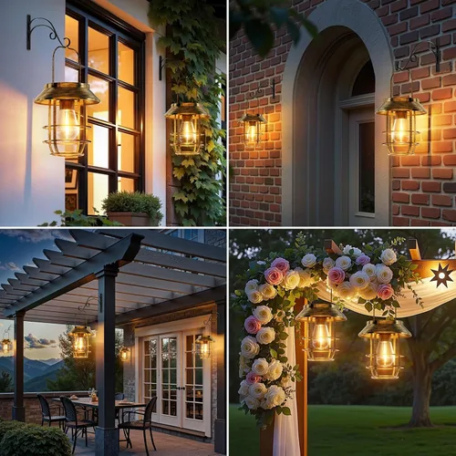 Miniatura 5 de Ahaorigin Faroles solares al aire libre impermeables, luces solares colgantes de alta luminosidad para exteriores con ganchos de pared, faroles