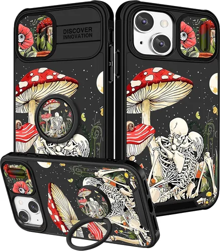 Funermei Funda 2 en 1 para iPhone 13/iPhone 14 para mujeres, linda funda de teléfono con calavera para niñas, diseño de esqueleto gótico, divertido,