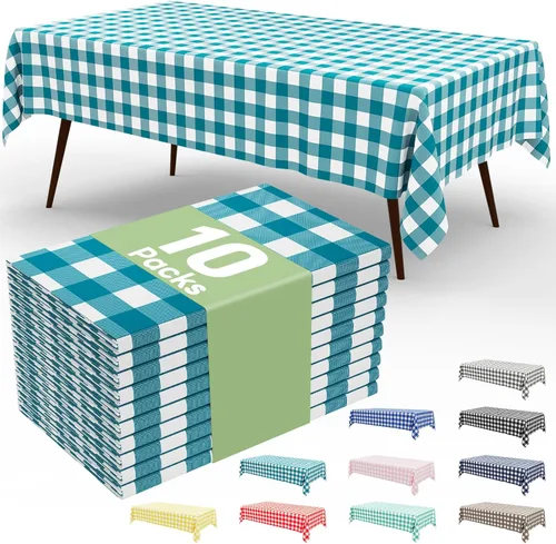 Miniatura 98 de Smiry Paquete de 3 Manteles Desechables de Cuadros Gingham Color Caqui - 54" x 72" Mantel de Plástico de Servicio Pesado, Cubiertas de Mesa