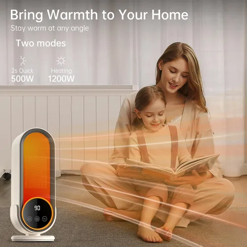 Miniatura 7 de Calentador de espacio, calefacción rápida de cerámica PTC, 1200 W, calentador portátil de eficiencia energética con termostato ajustable, control