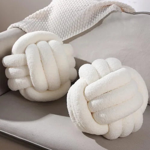Namalu 2 almohadas de nudo decorativas para el hogar, redondas, de felpa, con círculos anudados, suaves para habitación, sofá, hogar, cama, suelo