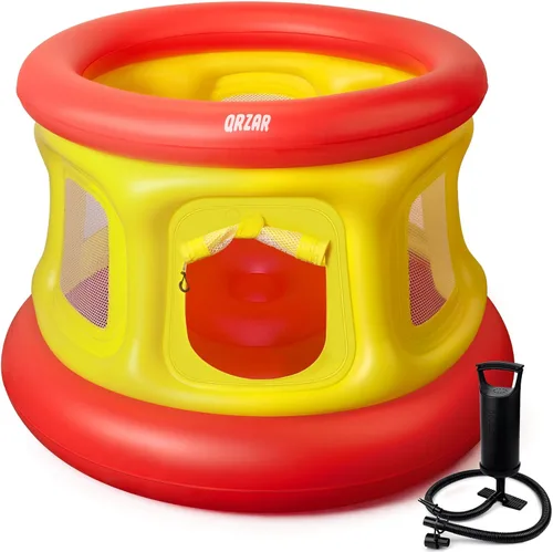 Trampolín inflable todo en 1 para niños pequeños de 1 a 3 años, con bomba de aire manual, PVC antideslizante de textura gruesa, red de seguridad,