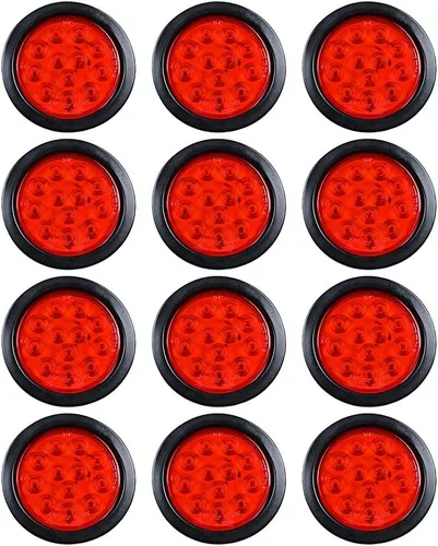 Miniatura 12 de Kit de tapones de cableado con cubierta de hule para luz trasera LED redonda de 4", 12 ledes, para RV, camioneta Luz roja - Lente transparente