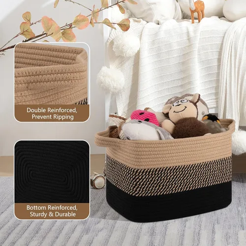 Miniatura 3 de OIASKET Cesta de almacenamiento para organizar, cestas tejidas para almacenamiento, cestas decorativas rectangulares para shleves, armario