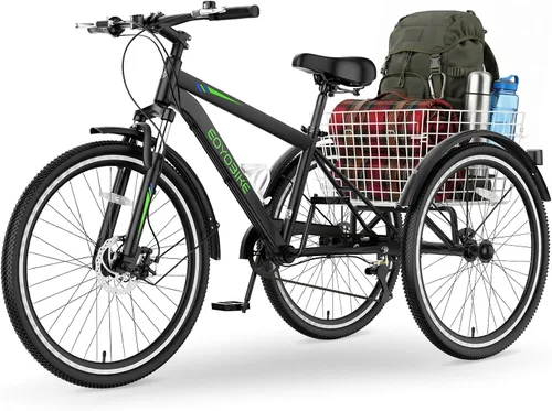 Miniatura 9 de MOPHOTO Triciclo de montaña para adultos, bicicleta de montaña de 7 velocidades y 3 ruedas para adultos, triciclo Cruiser de 24/26/27.5 pulgadas
