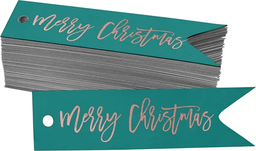 Miniatura 47 de Etiquetas de papel colgantes con texto en inglés "Merry Christmas", 50 unidades Blanco