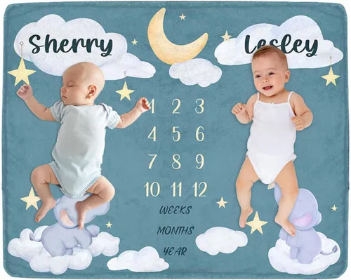 Miniatura 24 de Manta de hito para bebé personalizada con nombre, manta personalizada de flores en forma de mariposa con tabla de crecimiento calendario, manta