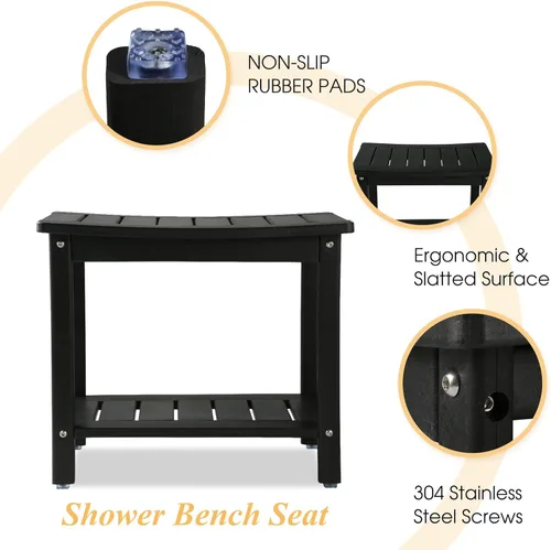 Miniatura 4 de Apolimi Banco de ducha HDPE, taburete de ducha con estante de almacenamiento, taburete de spa de 2 niveles para ducha interior, asiento de ducha