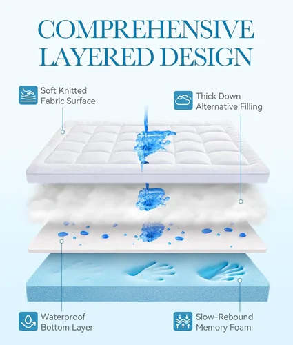 Miniatura 2 de BDEUS Cubrecolchón impermeable de doble capa de espuma viscoelástica de 3 pulgadas, tamaño individual, espuma viscoelástica de gel de 2 pulgadas más