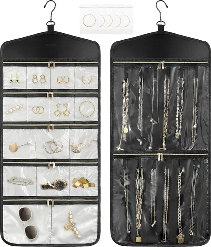 CHICECO Organizador Soporte de Joyas de Viaje, Organizador de Joyas Colgante de Almacenamiento Con Bolsillos con Cremallera para Armario, Pared,