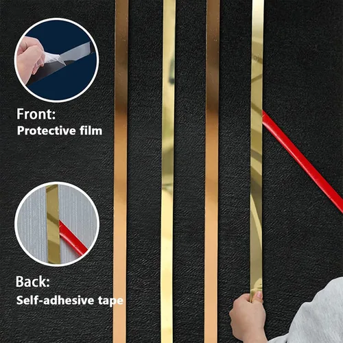 Miniatura 4 de Tira de bordes autoadhesiva para moldura y pared de 16.4 ft, acabado de espejo metalizado de acero inoxidable 201, adorno decorativo para puerta