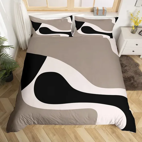 Miniatura 4 de Erosebridal Funda de edredón a rayas color negro y beige, funda de edredón bohemia moderna geométrica abstracta para mujeres, hombres y adultos