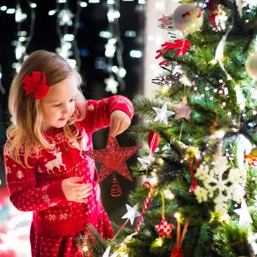 Miniatura 7 de Estrella para la punta del árbol de Navidad, estrella metálica para la punta del árbol de Navidad, decoración navideña con purpurina, estrella