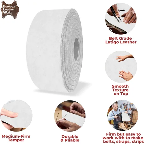 Miniatura 3 de ELW 5-6 oz (0.079-0.094 in) Latigo - Correas de cuero para cinturón, tamaño: 0.5 x 60 pulgadas (0.5 x 59.8 in) Blanco Cuero de vaca de grano