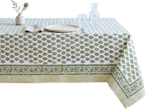 Miniatura 23 de ATOSII Mantel Redondo Bohemio Jade de Algodón 100%, Mantel de Lino con Estampado Floral de Bloques para Comedor, Fiestas, Bodas, Exteriores I