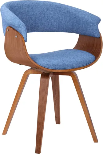 Miniatura 6 de Armen Living Silla de verano moderna de mediados de siglo en tela azul con acabado de madera de nogal - Juego de 2