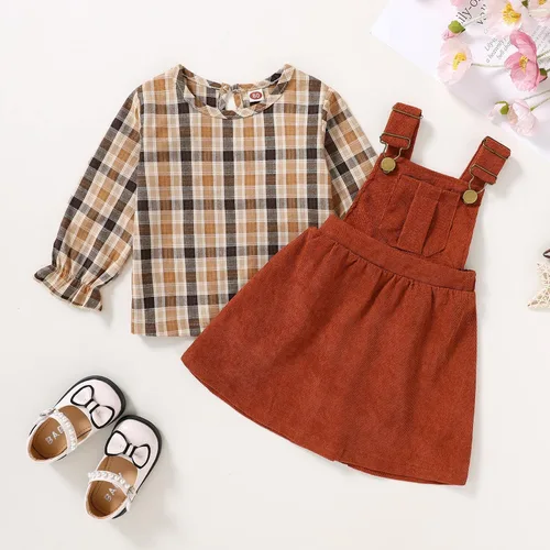Miniatura 4 de YOUNGER TREE Conjunto de ropa de manga larga a rayas y tirantes para bebé niña con un bolsillo