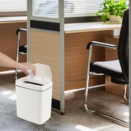 Miniatura 6 de Bote de basura con sensor de 4 galones con tapa infrarroja sin contacto, color blanco Cubo de basura automático de 15 litros con sensor