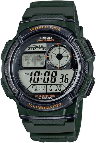 Miniatura 7 de Casio AE1000W Series Men’s Digital Watch 100M WR Multi Alarms 100 SEC Stopwatch Countdown Timer World Map for World Time LED Light