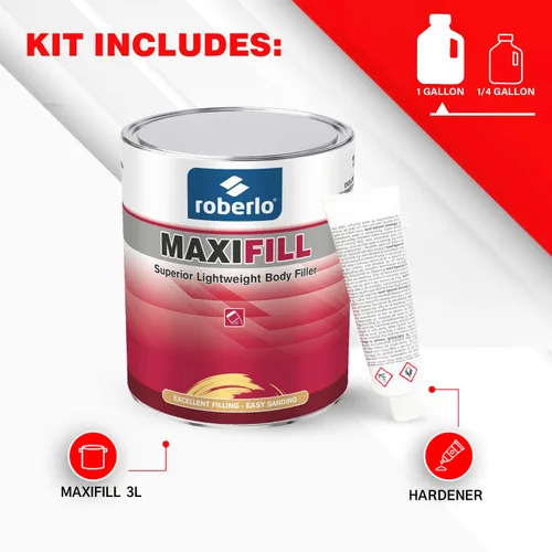 Miniatura 3 de Roberlo Maxifill - Relleno de cuerpo ligero superior, fácil de lijar y pintar para reparaciones de automóviles, ideal para abolladuras, agujeros