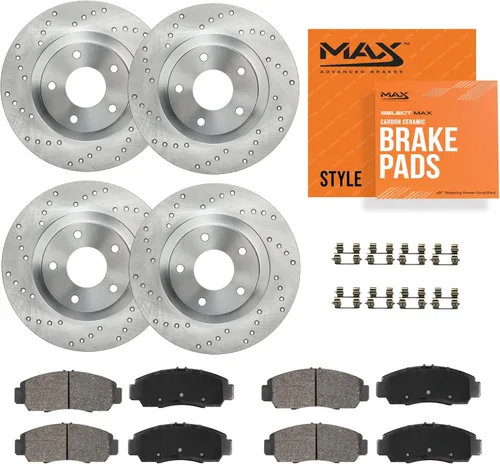 Max Advanced Brakes Kit de freno delantero y trasero compatible con Mazda 3 Sport 2.0L 2004-2007 2008 2009 2010 2011 2012 2013 2013 Reemplazo de