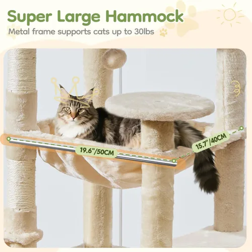 Miniatura 5 de Taoqimiao Árbol para gatos de 72 pulgadas para gatos grandes, torre alta de varios niveles, condominio ampliado para gatos con tabla de rascar