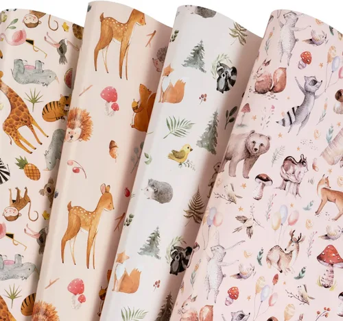 Miniatura 23 de WRAPAHOLIC Hoja de papel de regalo, 12 hojas con bonito diseño de animales para cumpleaños, vacaciones, fiestas, baby shower, 17.5 x 39.3 pulgadas